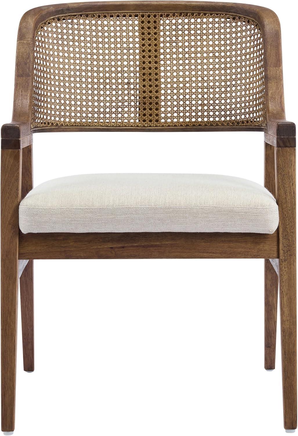 image:imageChristopher Knight Home Scout Dining Chairs Set of 2 Modern Dining Chair with Fabric Upholstery Rubberwood Frame Kitchen Arm Chairs with Cane Webbing Back Extra Seat for Dining Room BeigeWalnutBeigewalnut