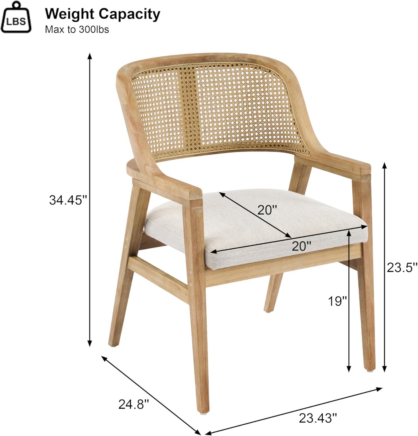 image:imageChristopher Knight Home Scout Dining Chairs Set of 2 Modern Dining Chair with Fabric Upholstery Rubberwood Frame Kitchen Arm Chairs with Cane Webbing Back Extra Seat for Dining Room BeigeWalnutBeigenatural