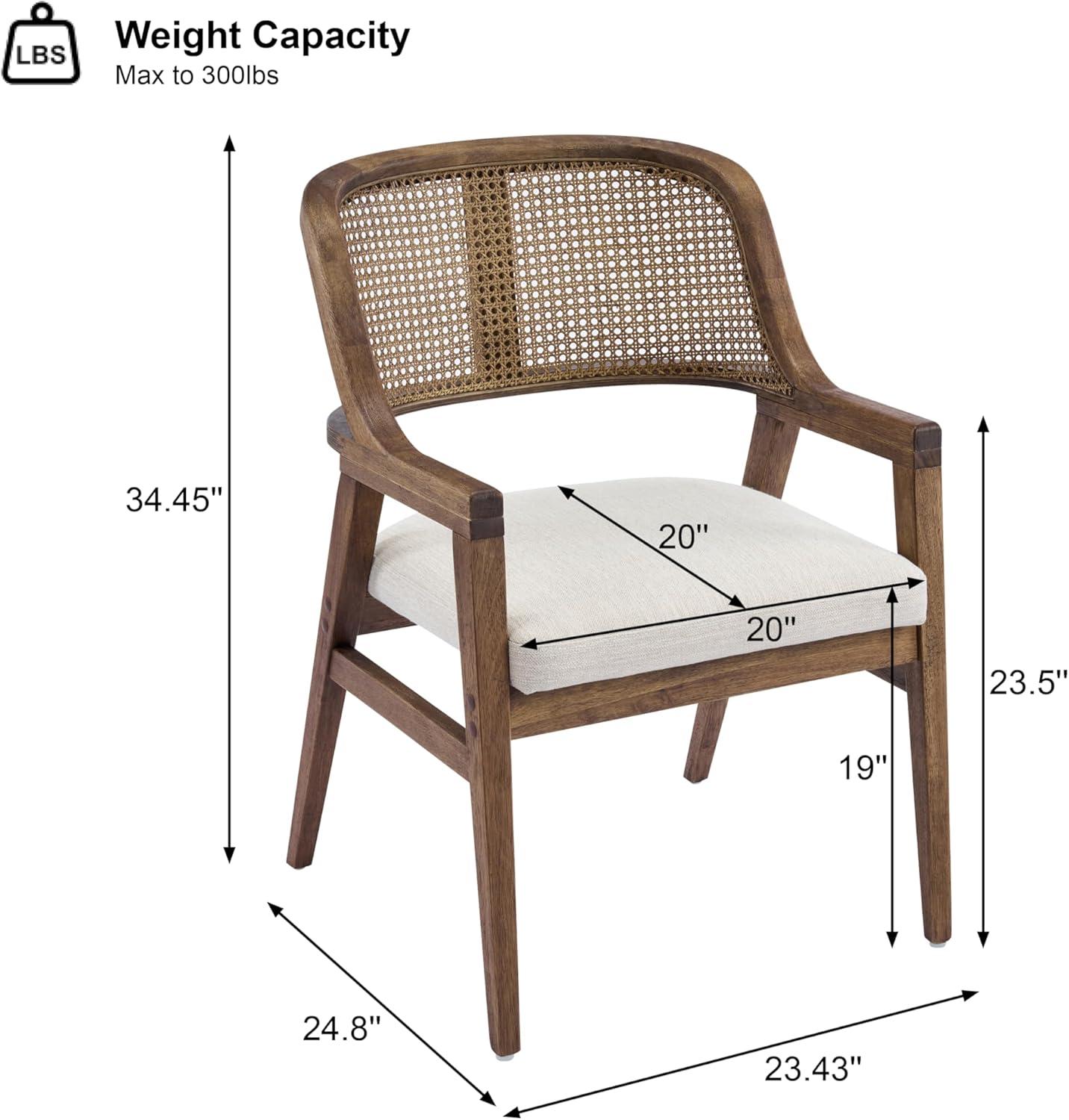 image:imageChristopher Knight Home Scout Dining Chairs Set of 2 Modern Dining Chair with Fabric Upholstery Rubberwood Frame Kitchen Arm Chairs with Cane Webbing Back Extra Seat for Dining Room BeigeWalnutBeigewalnut