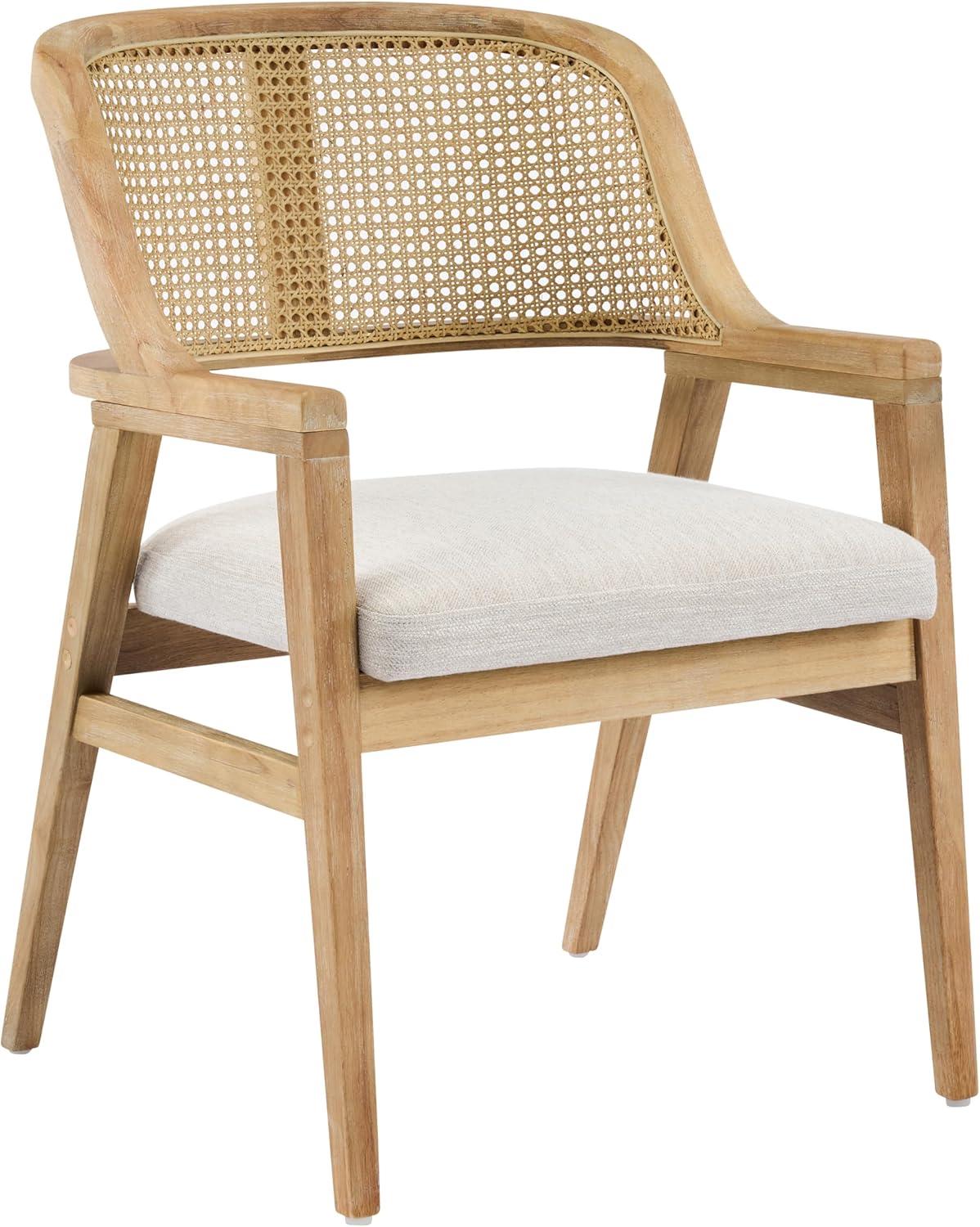 image:imageChristopher Knight Home Scout Dining Chairs Set of 2 Modern Dining Chair with Fabric Upholstery Rubberwood Frame Kitchen Arm Chairs with Cane Webbing Back Extra Seat for Dining Room BeigeWalnutBeigenatural