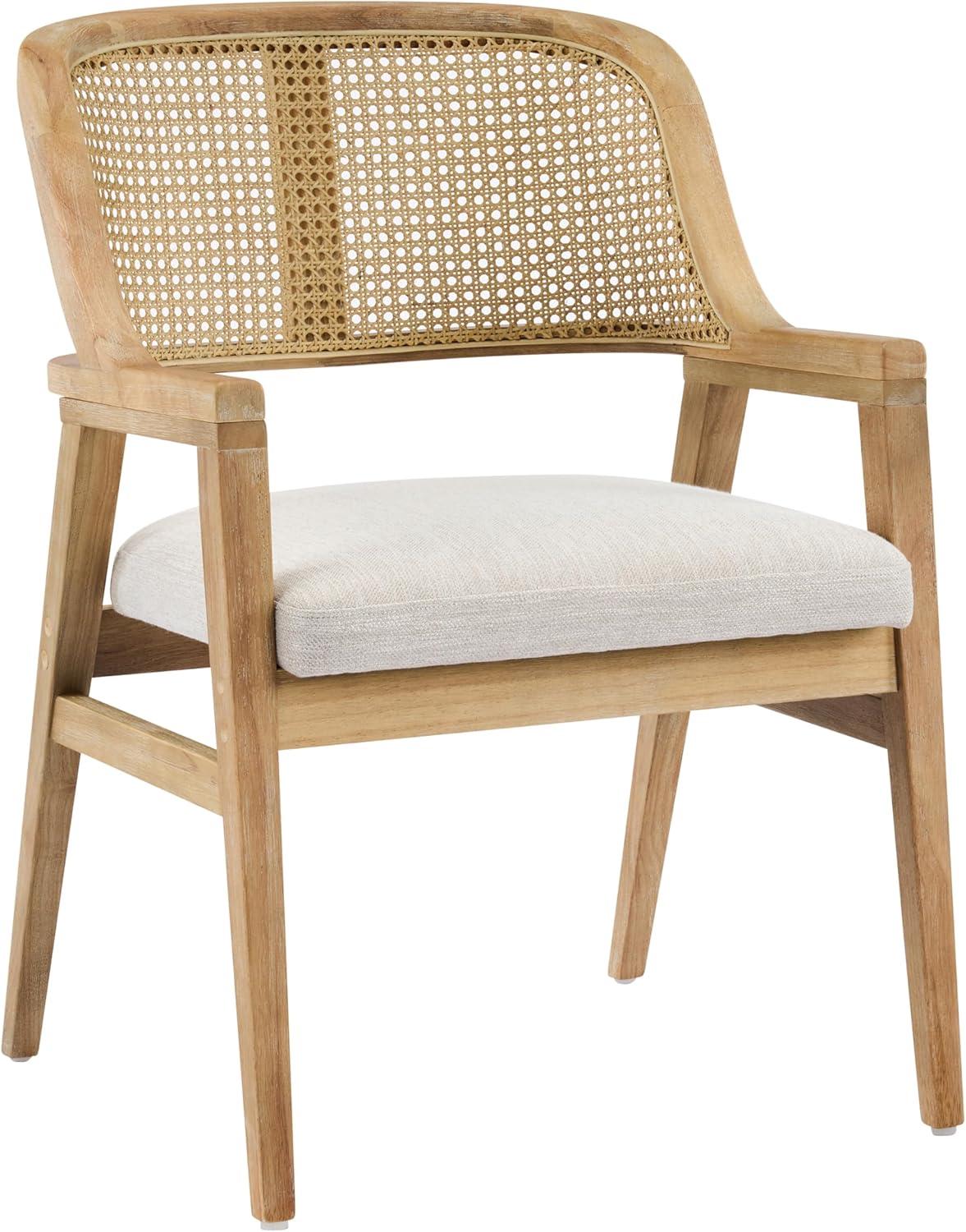 image:imageChristopher Knight Home Scout Dining Chairs Set of 2 Modern Dining Chair with Fabric Upholstery Rubberwood Frame Kitchen Arm Chairs with Cane Webbing Back Extra Seat for Dining Room BeigeWalnutBeigenatural