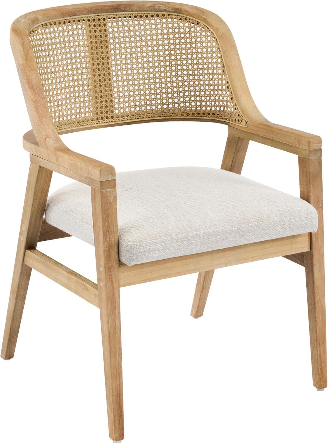 image:imageChristopher Knight Home Scout Dining Chairs Set of 2 Modern Dining Chair with Fabric Upholstery Rubberwood Frame Kitchen Arm Chairs with Cane Webbing Back Extra Seat for Dining Room BeigeWalnutBeigenatural