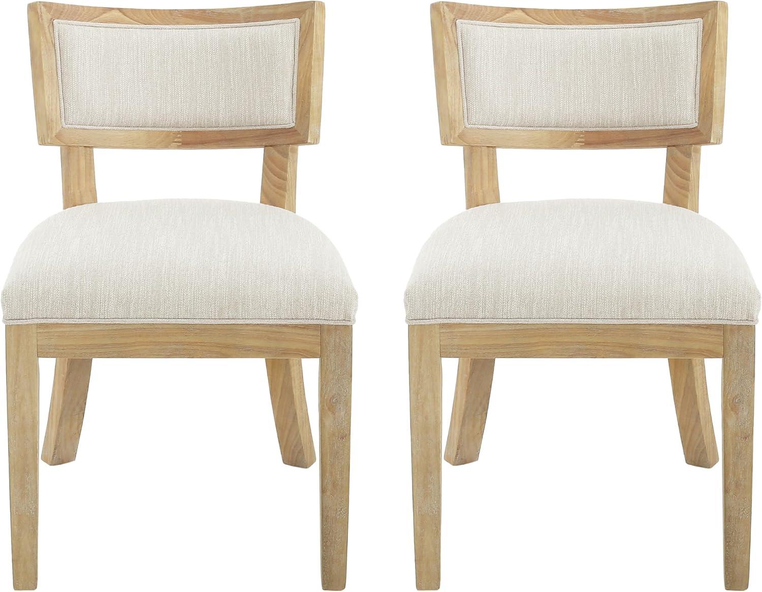 image:imageChristopher Knight Home Set of 2 Indoor Fabric Upholstered Armless Dining Chairs with Rubberwood Legs and King Louis Back Wood Frame Soft Chairs for Dining RoomKitchen Restaurant Natural and Beige