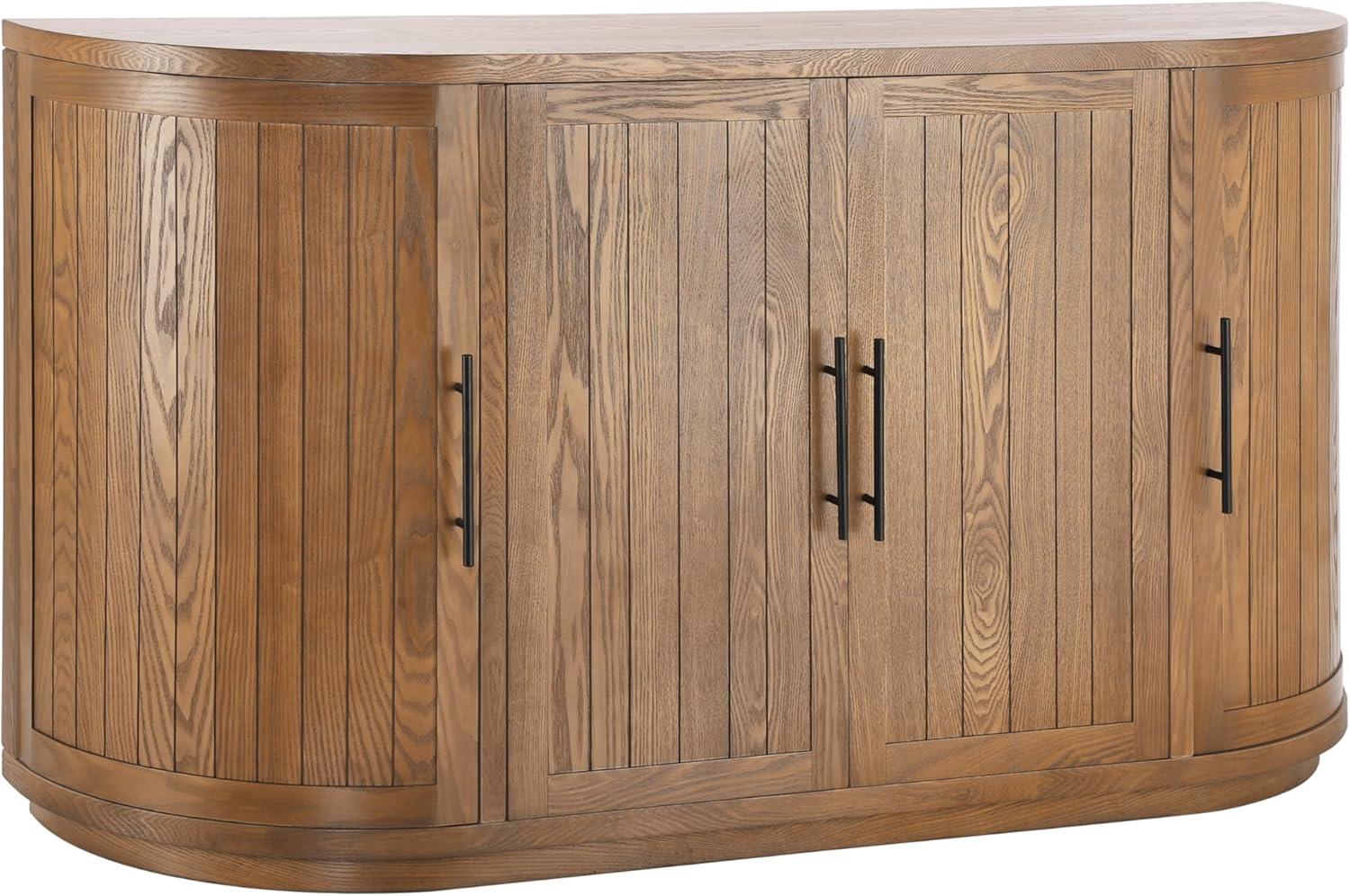 image:imageChristopher Knight Home Tian Modern Wooden Kitchen Sideboard Cabinet with Metal Handles Living Room Storage Cabinet with Shelves Spacious Dining Room Cupboard with 4 Doors Curved Form NaturalNatural