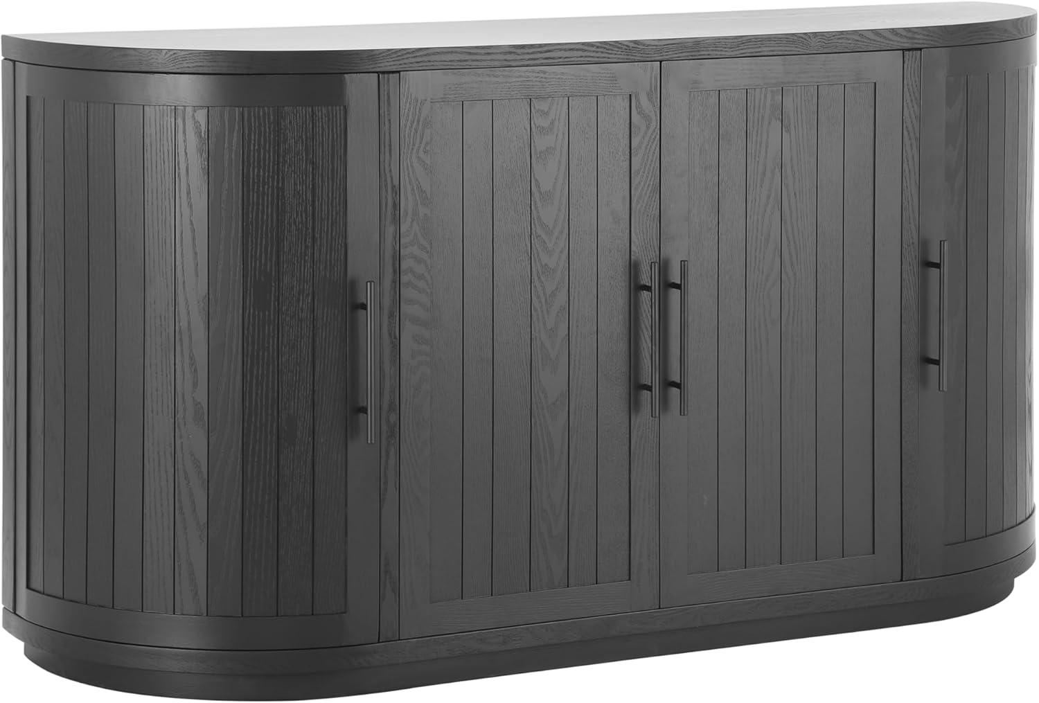 image:imageChristopher Knight Home Tian Modern Wooden Kitchen Sideboard Cabinet with Metal Handles Living Room Storage Cabinet with Shelves Spacious Dining Room Cupboard with 4 Doors Curved Form NaturalBlack