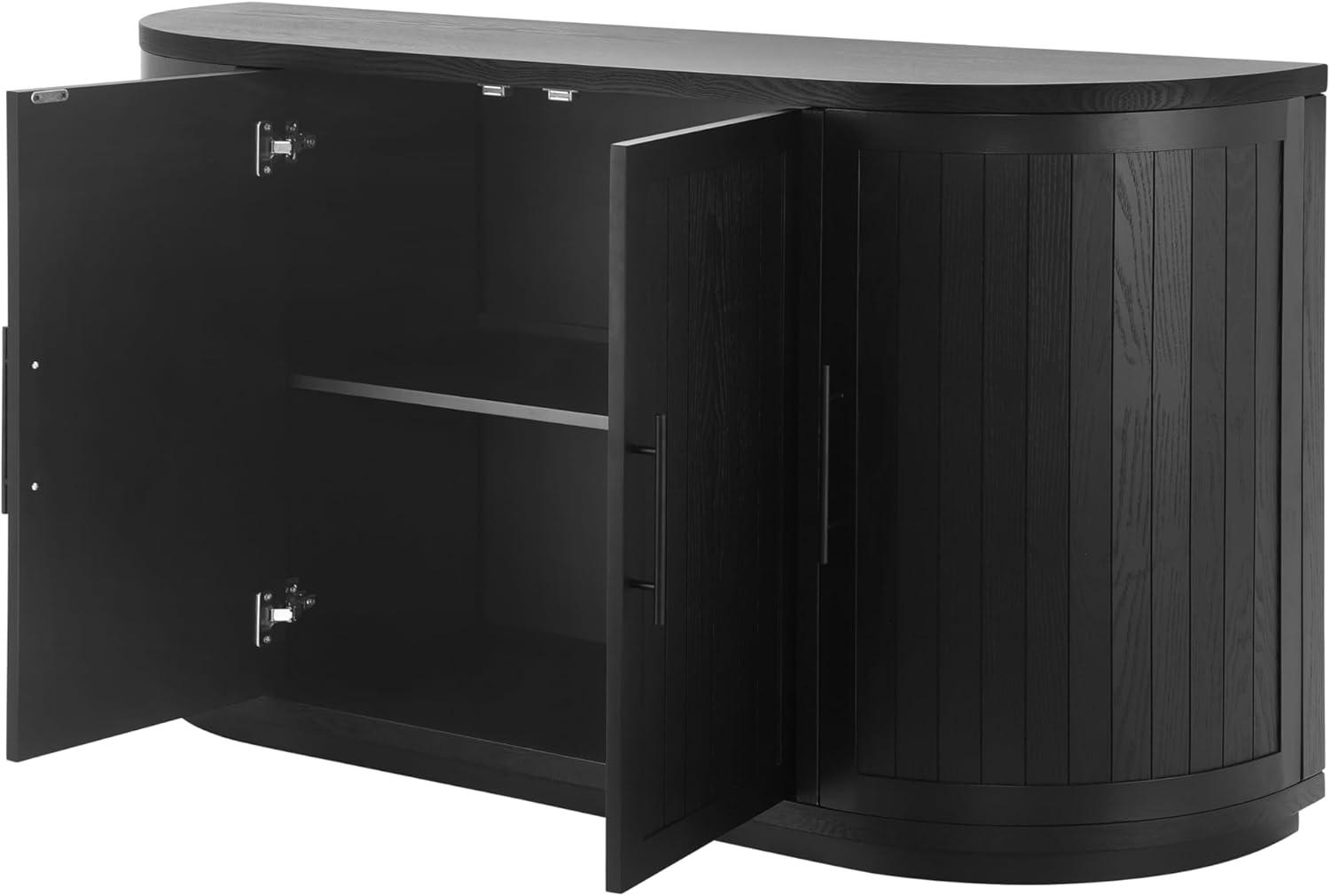 image:imageChristopher Knight Home Tian Modern Wooden Kitchen Sideboard Cabinet with Metal Handles Living Room Storage Cabinet with Shelves Spacious Dining Room Cupboard with 4 Doors Curved Form NaturalBlack