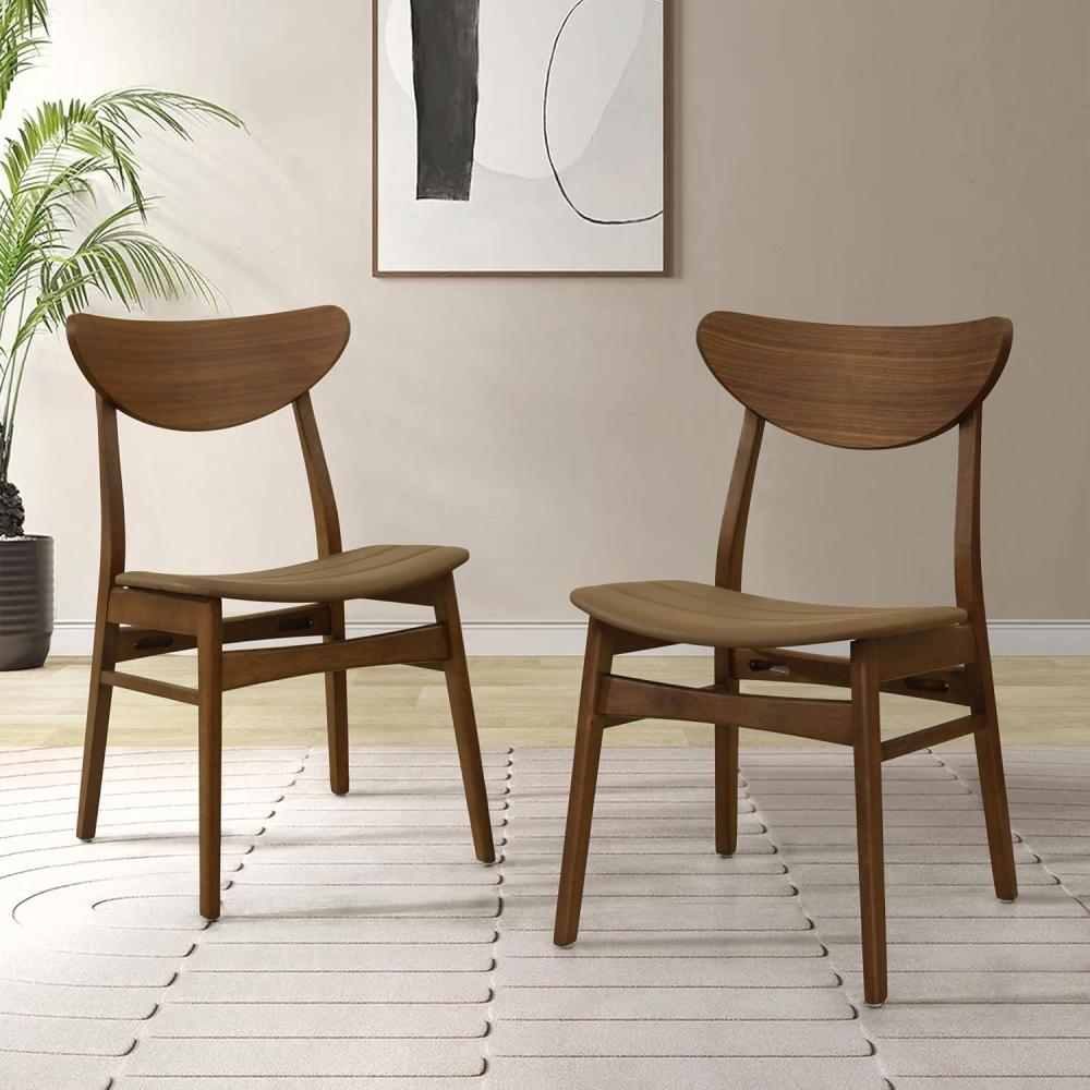 image:imageChristopher Knight Home Anise Faux Leather Upholstered Dining Chairs Set of 2 Wooden Dining Room Armless Chair Curved Backrest Kitchen Side Chair WalnutBeigeWalnutbrown