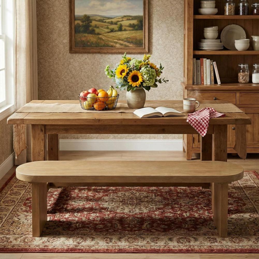 image:imageChristopher Knight Home Arford 628 Indoor Pine Dining Bench Solid Wood Bench Seat for Dining Table Modern Oval Dining Seat Spacious Seating Long Footstool for Living Room Dining Room Pine Wood