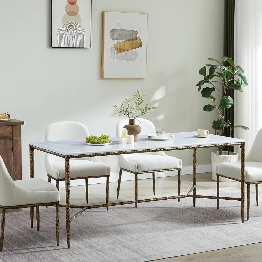 image:imageChristopher Knight Home Bessa Modern Dining Table for 6 Wood Dining Room Table with MarbleEffect Top Spacious Rectangular Kitchen Table with HandForged Hammered Iron Legs Forged Pewter GrayForged Brass Brown