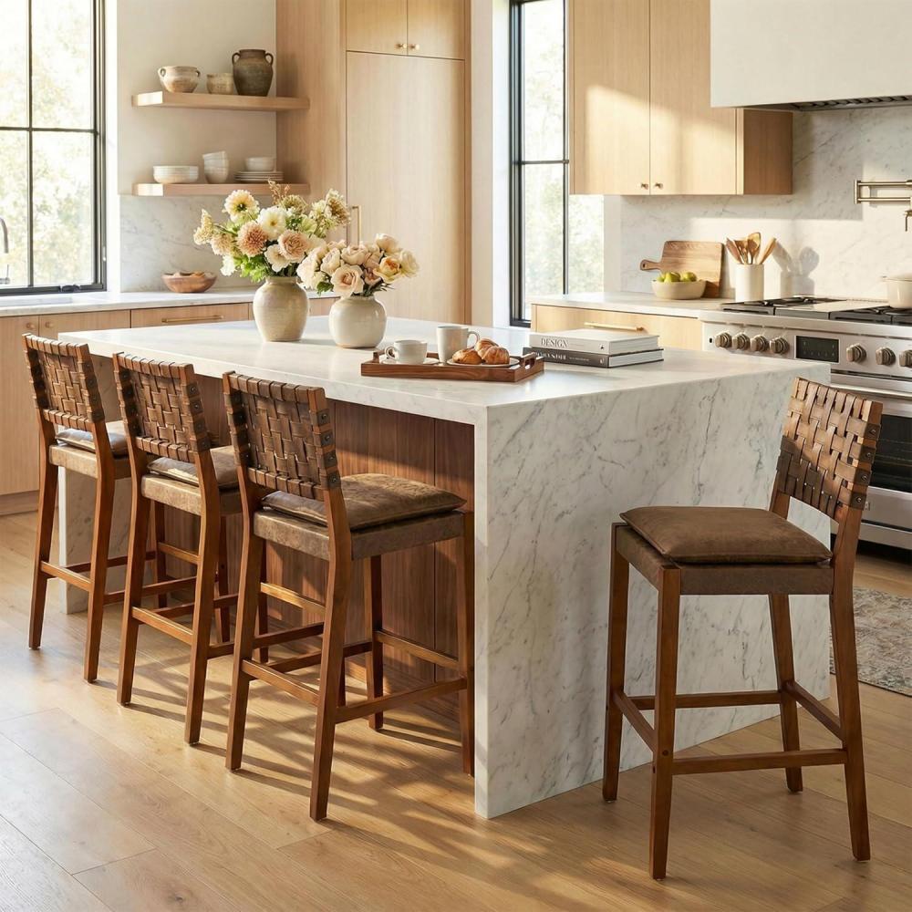 image:imageChristopher Knight Home Caitlyn Counter Height Bar Stools Set of 4 PU Leather Bar Stool for Kitchen Island Wooden Dining Room Chair Counter Stool with Footrest Light BrownWalnutDark Brownwalnut