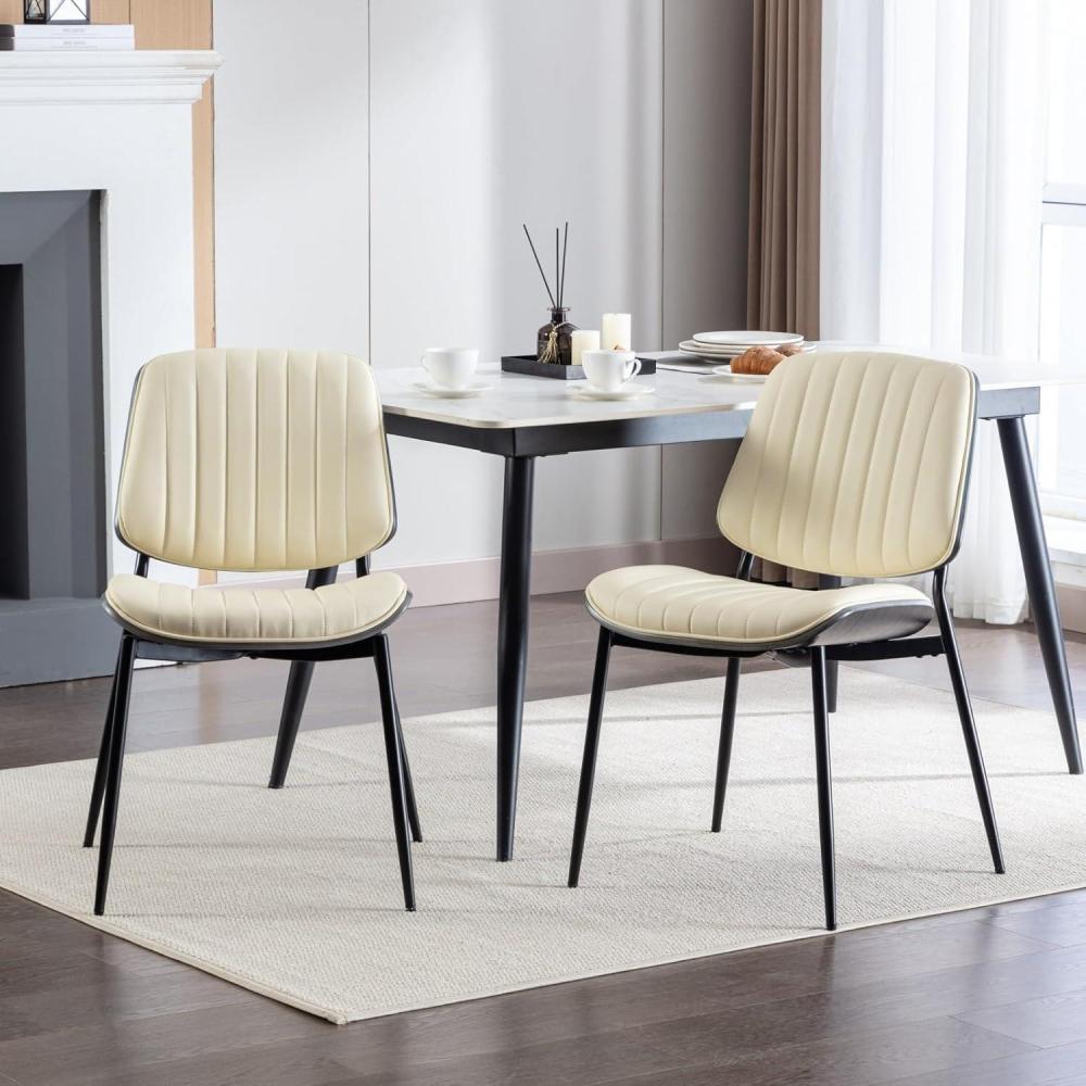 image:imageChristopher Knight Home Collin Dining Chairs Set of 2 Retro Faux Leather Armless Chair with Walnut Bentwood Back Upholstered Seat Metal Legs Adjustable Foot for Kitchen Dining Room Chairs Black PUBeige