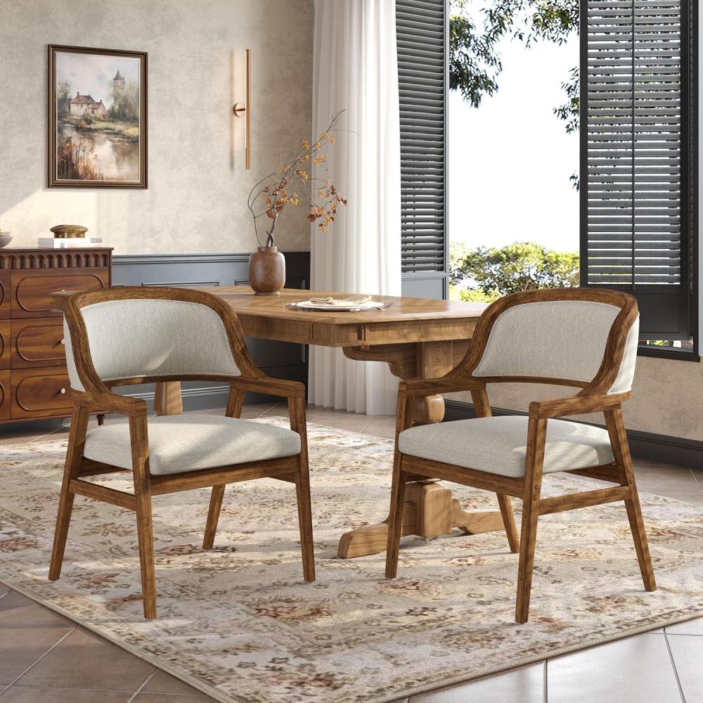 image:imageChristopher Knight Home Dolia Mid Century Modern Dining Chairs Set of 2 Dining Chair with Fabric Upholstery Wooden Kitchen Chairs with Curved Backrest Extra Seat for Dining Room Beige WalnutBeige Walnut