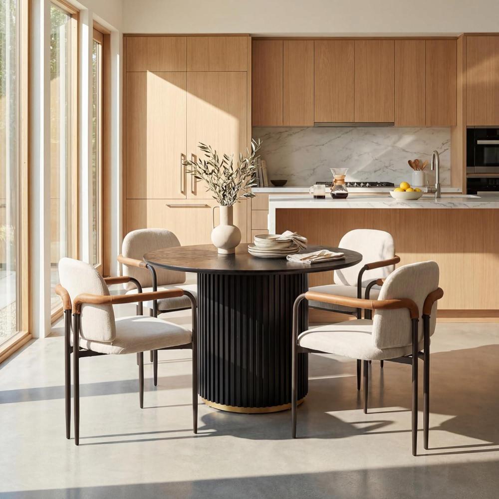 image:imageChristopher Knight Home Ebany Modern Round Dining Table Set for 4 5 Piece Dining Room Table Set for 4 Kitchen Table and Chair Set of 4 BlackBeige