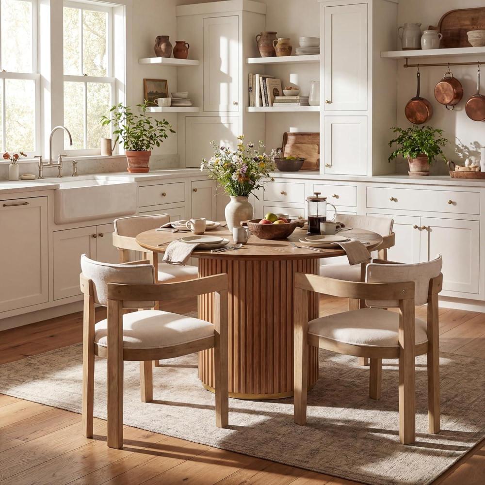 image:imageChristopher Knight Home Falcon Modern Round Dining Table Set for 4 5 Piece Dining Room Table Set for 4 Kitchen Table and Chair Set of 4 NaturalBeigeNaturalbeige