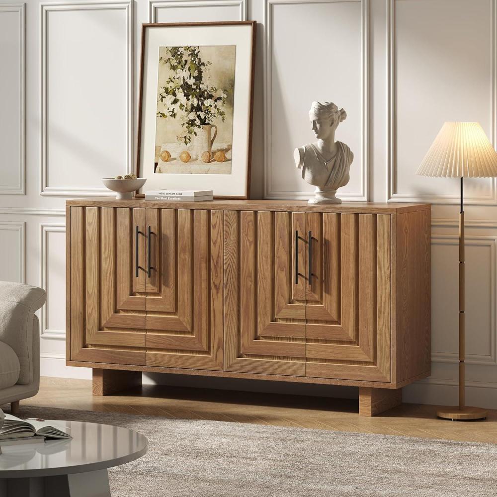 image:imageChristopher Knight Home Guke Modern Wooden Kitchen Sideboard Cabinet with Metal Handles Rectangular Living Room Storage Cabinet with Shelves Spacious Dining Room Cupboard with 4 Doors BlackNatural
