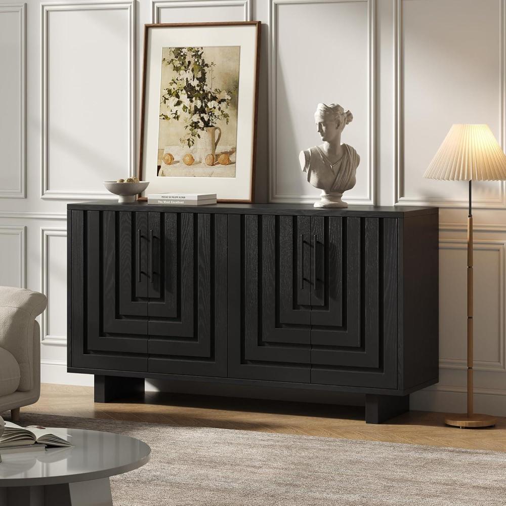 image:imageChristopher Knight Home Guke Modern Wooden Kitchen Sideboard Cabinet with Metal Handles Rectangular Living Room Storage Cabinet with Shelves Spacious Dining Room Cupboard with 4 Doors BlackBlack