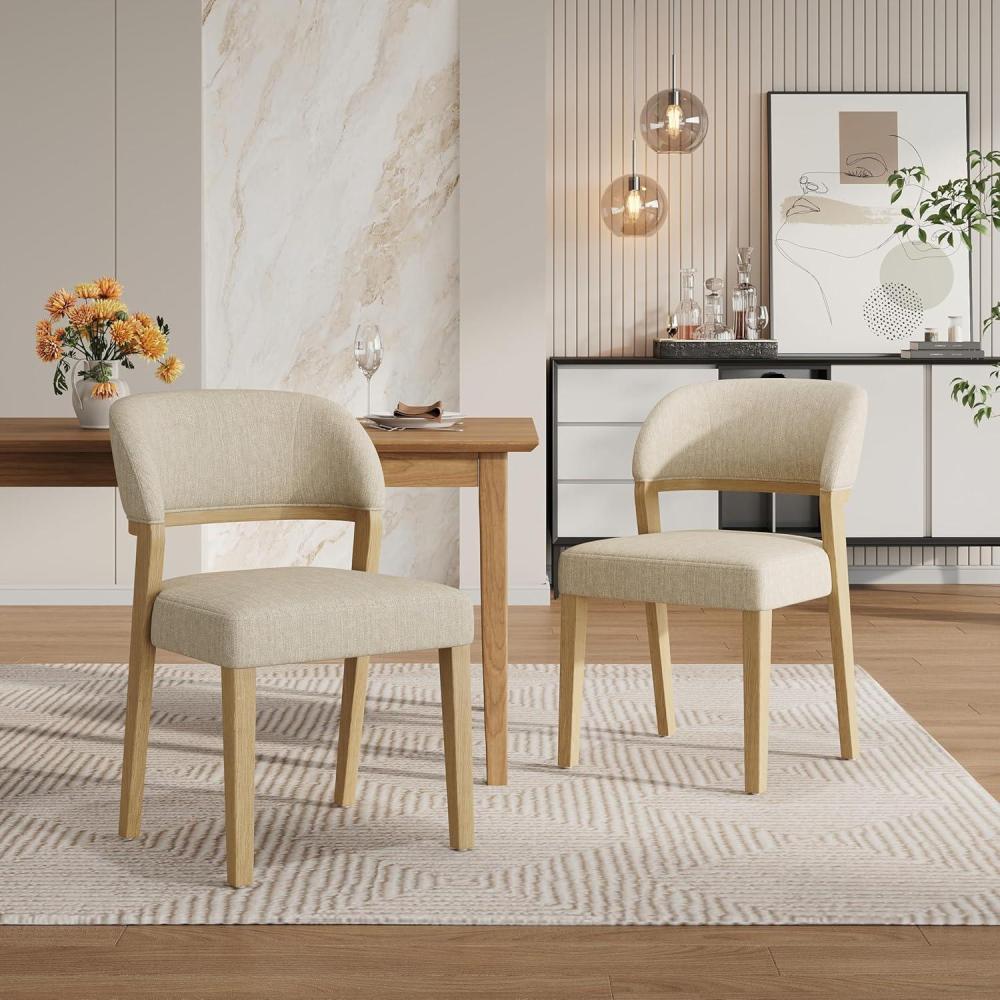 image:imageChristopher Knight Home Hanie Modern Upholstered Dining Chair Set of 2 Curved Backrest Kitchen Side Chair Wooden Armless Dining Room Chair Extra Seat for Living Room NaturalBeigeNaturalbeige