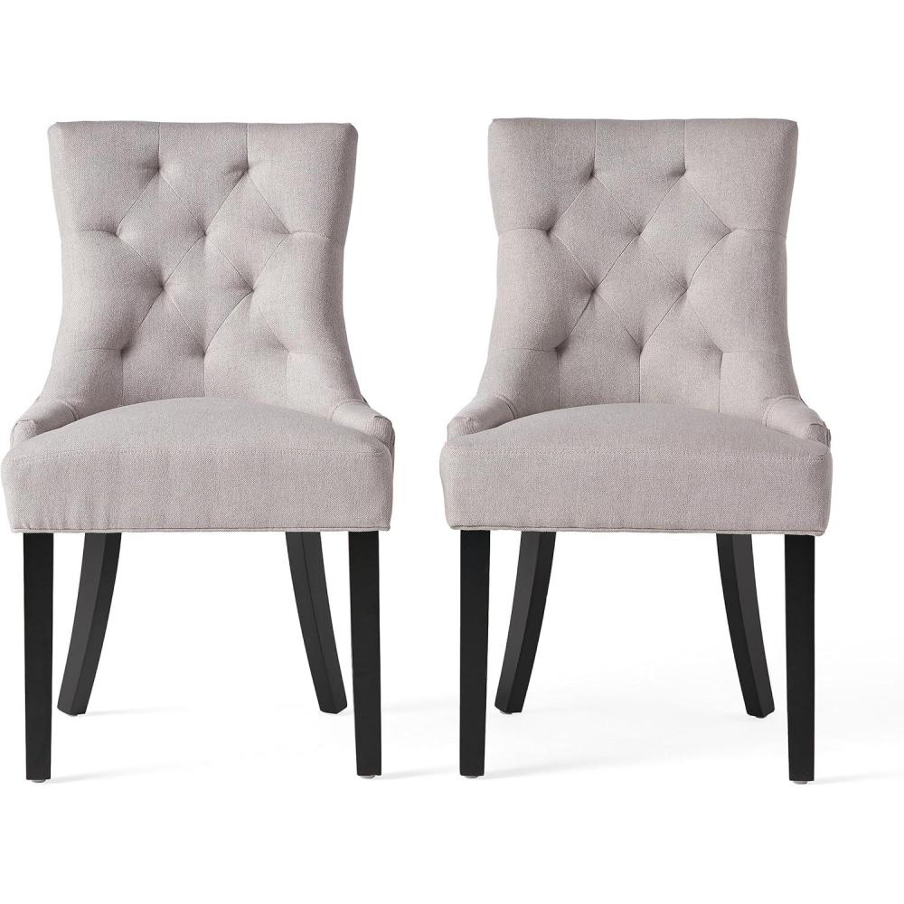 image:imageChristopher Knight Home Hayden Fabric Dining Chairs 2Pcs SetPolyester Light GreyLight Grey Dark Brown