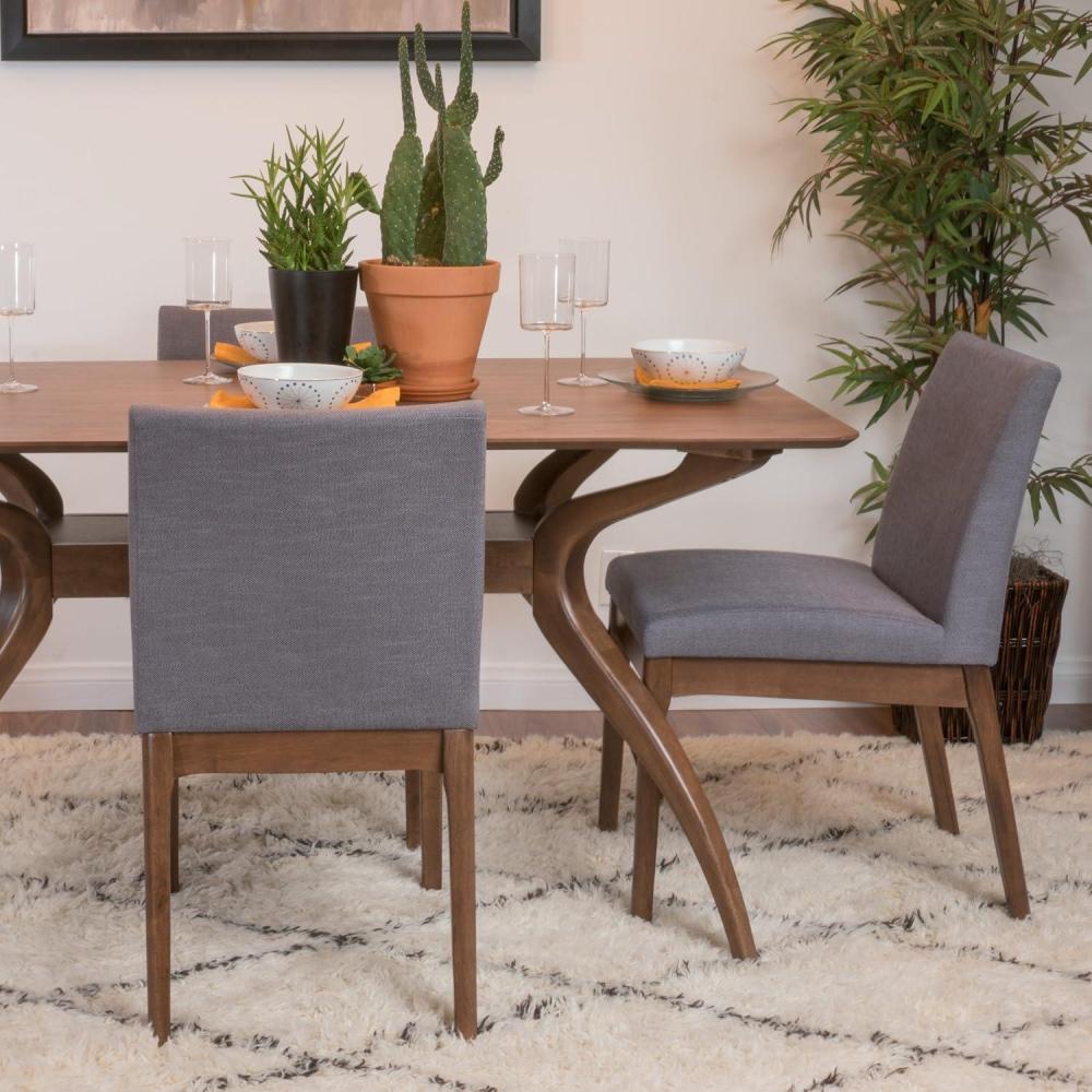 image:imageChristopher Knight Home Kwame Fabric Walnut Finish Dining Chairs 2Pcs Set Dark GreyDark Grey