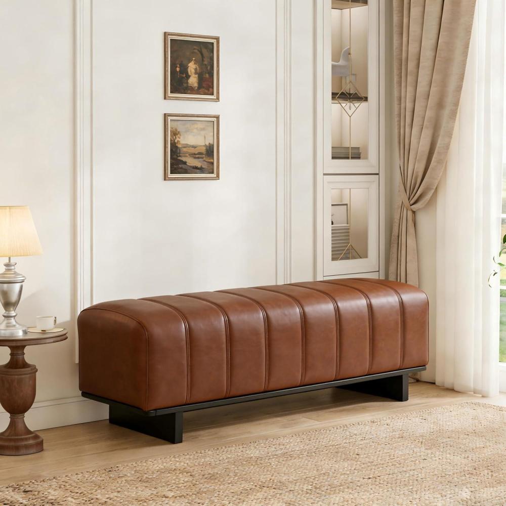 image:imageChristopher Knight Home Lamie Faux Leather Upholstered Dining Bench Wooden Entryway Bench Long Sofa Footstool for Living Room Bedroom End of Bed Bench BrownBlackBrownblack