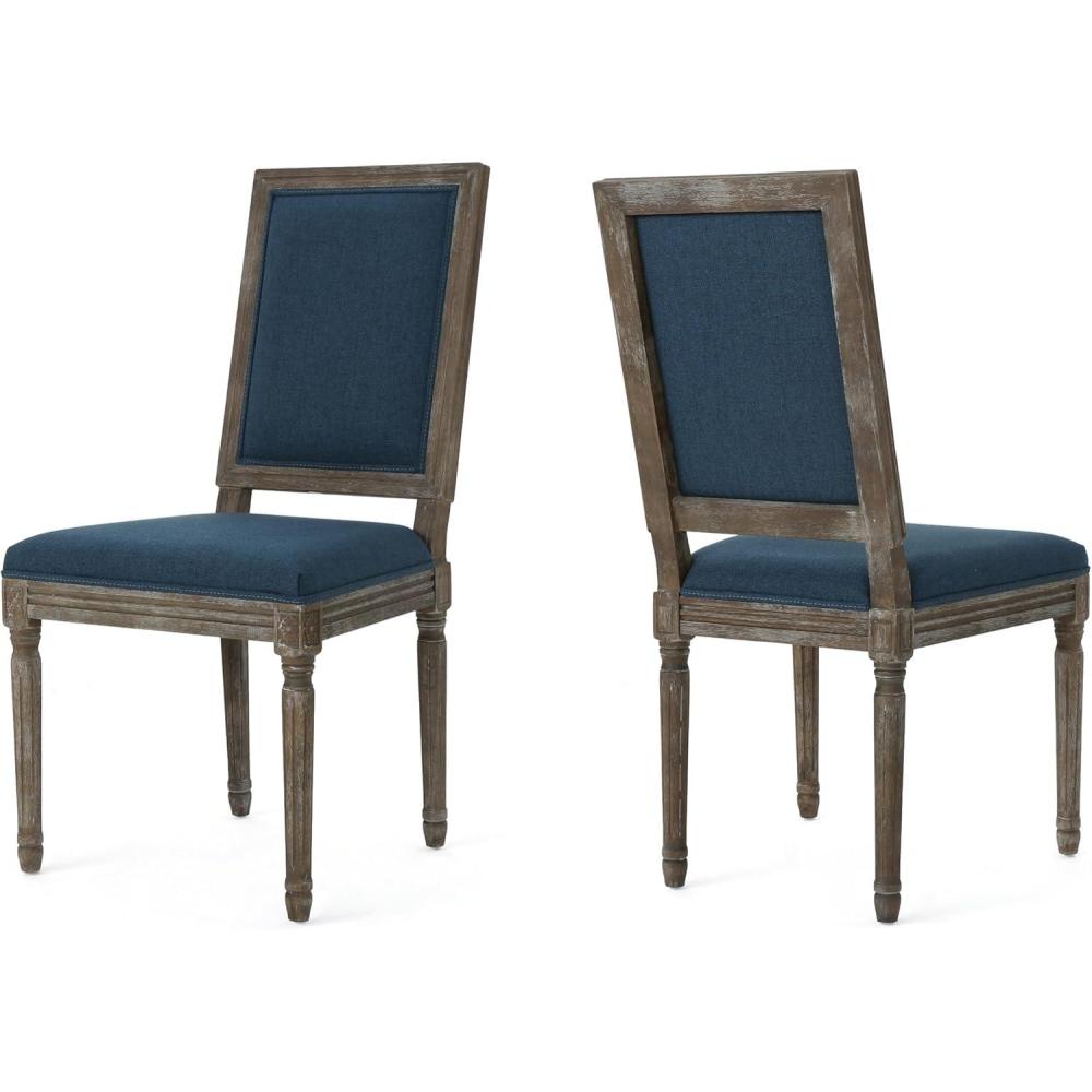 image:imageChristopher Knight Home Ledger Traditional Fabric Dining Chairs 2Pcs Set Navy Blue Dark Brown