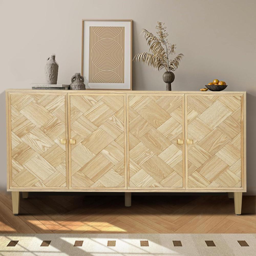image:imageChristopher Knight Home Lona Modern Minimalist Wooden Storage Sideboard Living Room Cupboard with Shelves Dining RoomKitchen Buffet Cabinet Entryway Display Table Home Office Decoration SilverNatural
