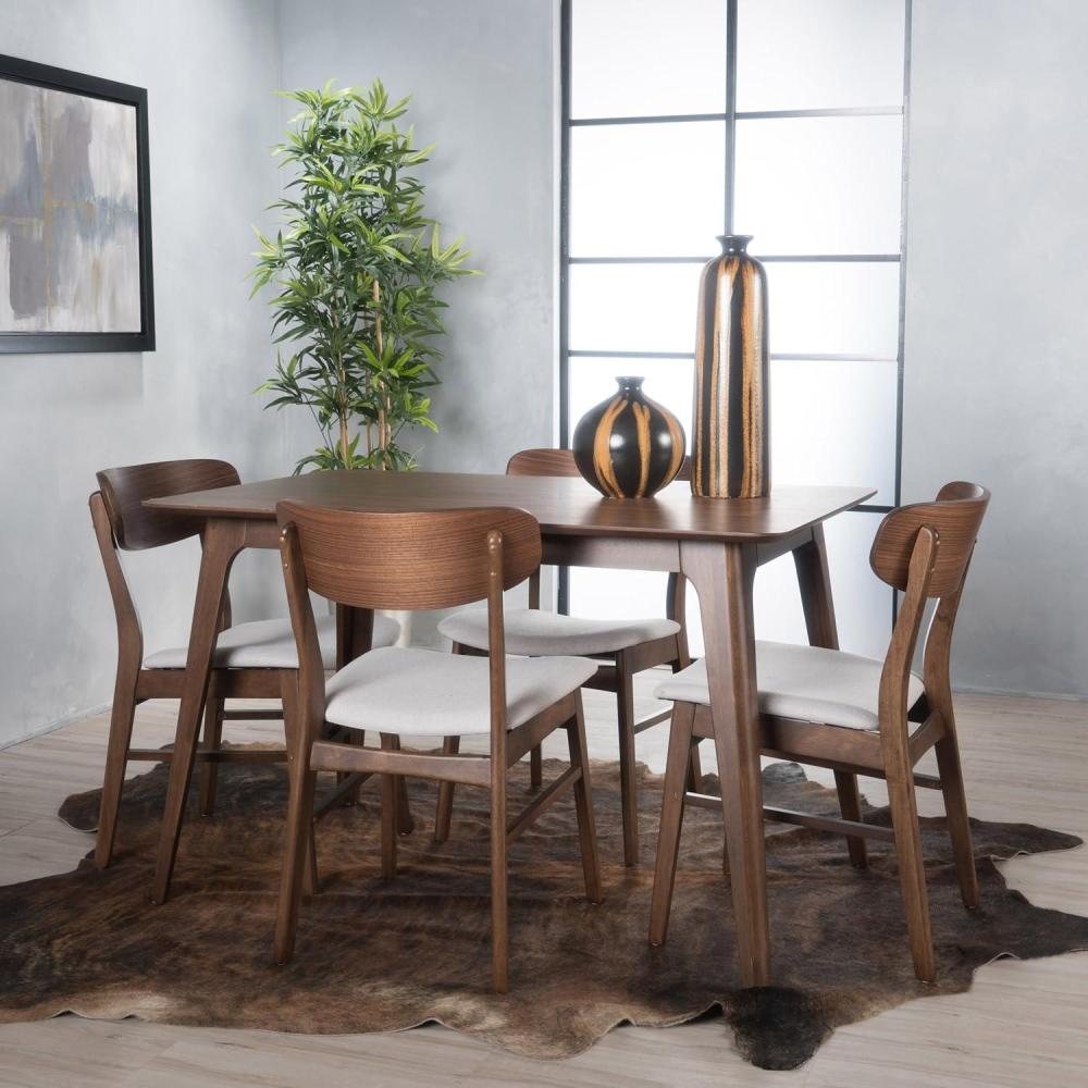 image:imageChristopher Knight Home Lucious 50 Rectangular Dining Set 5Pcs Set Natural Walnut  Light Beige