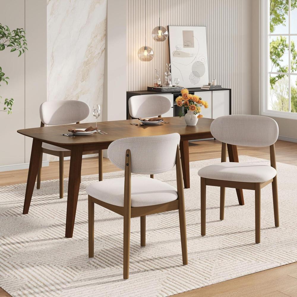 image:imageChristopher Knight Home Lyncon Fabric Upholstered Dining Chairs Set of 4 Wooden Dining Room Armless Chair Curved Backrest Kitchen Side Chair GrayWalnutBeigewalnut