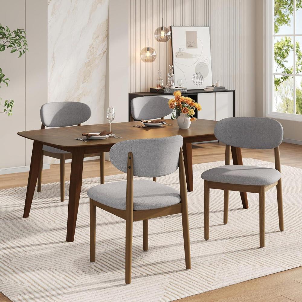 image:imageChristopher Knight Home Lyncon Fabric Upholstered Dining Chairs Set of 4 Wooden Dining Room Armless Chair Curved Backrest Kitchen Side Chair GrayWalnutGraywalnut