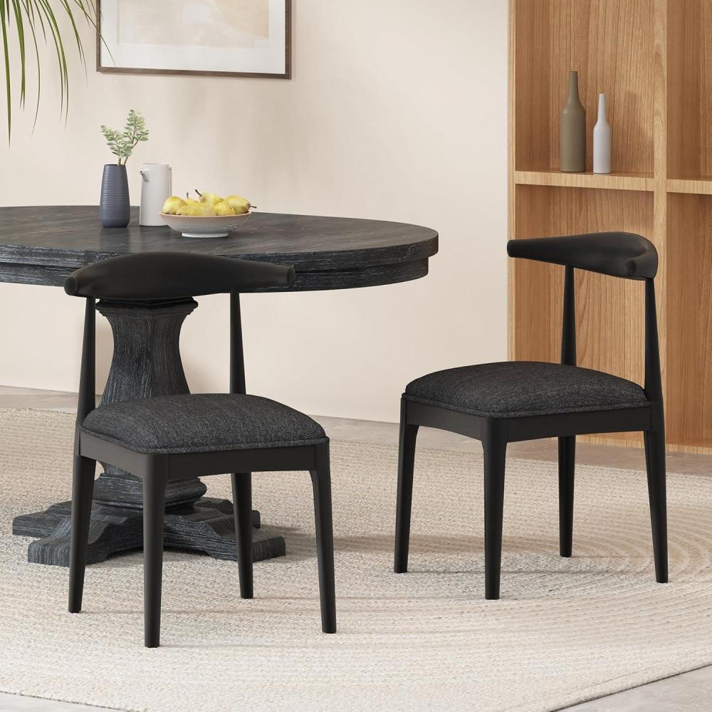 image:imageChristopher Knight Home Mika Fabric Upholstered Dining Chairs Set of 2 Wooden Dining Room Armless Chair Curved Backrest Kitchen Side Chair BlackBlack