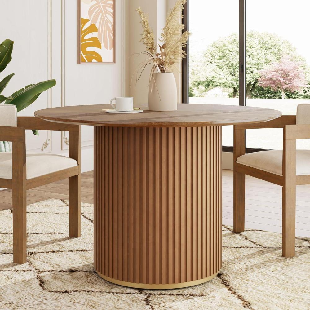 image:imageChristopher Knight Home Nalinga Modern Round Dining Room Table for 4 Wooden Round Kitchen Table with Pedestal Base SpaceSaving Dining Table Ideal for RestaurantFamily Gatherings WalnutNatural