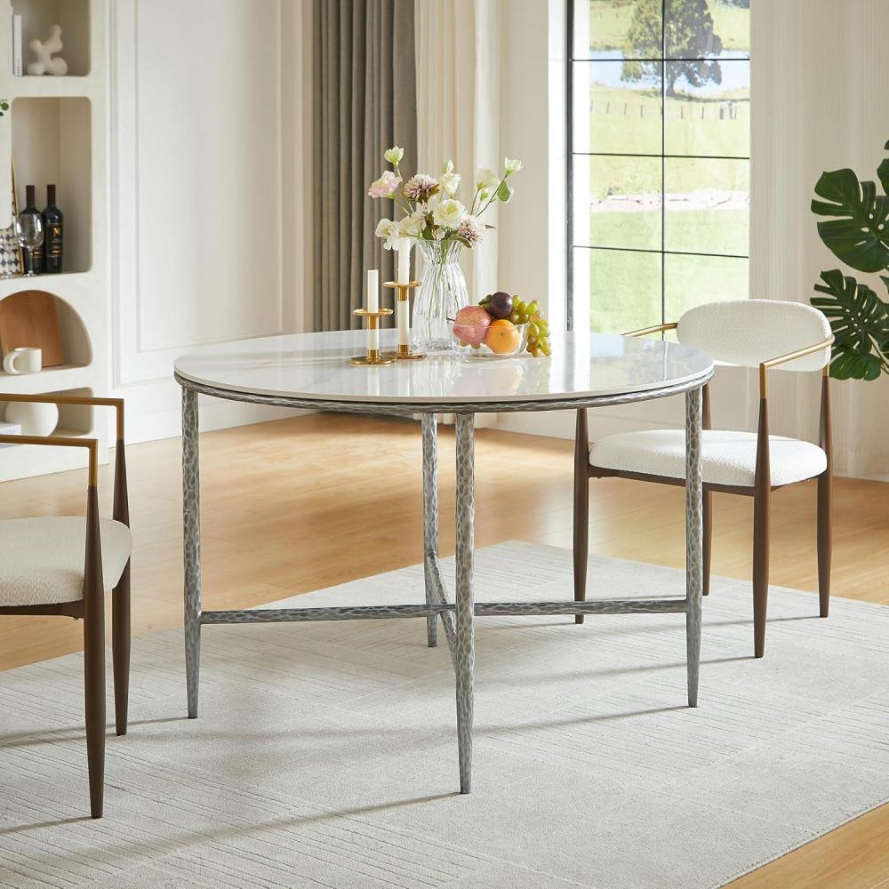 image:imageChristopher Knight Home Peyria Modern Dining Table for 4 Round Dining Room Table with Sintered Stone Top Spacious Kitchen Table with HandForged Hammered Iron Legs Forged Pewter GrayForged Pewter Gray