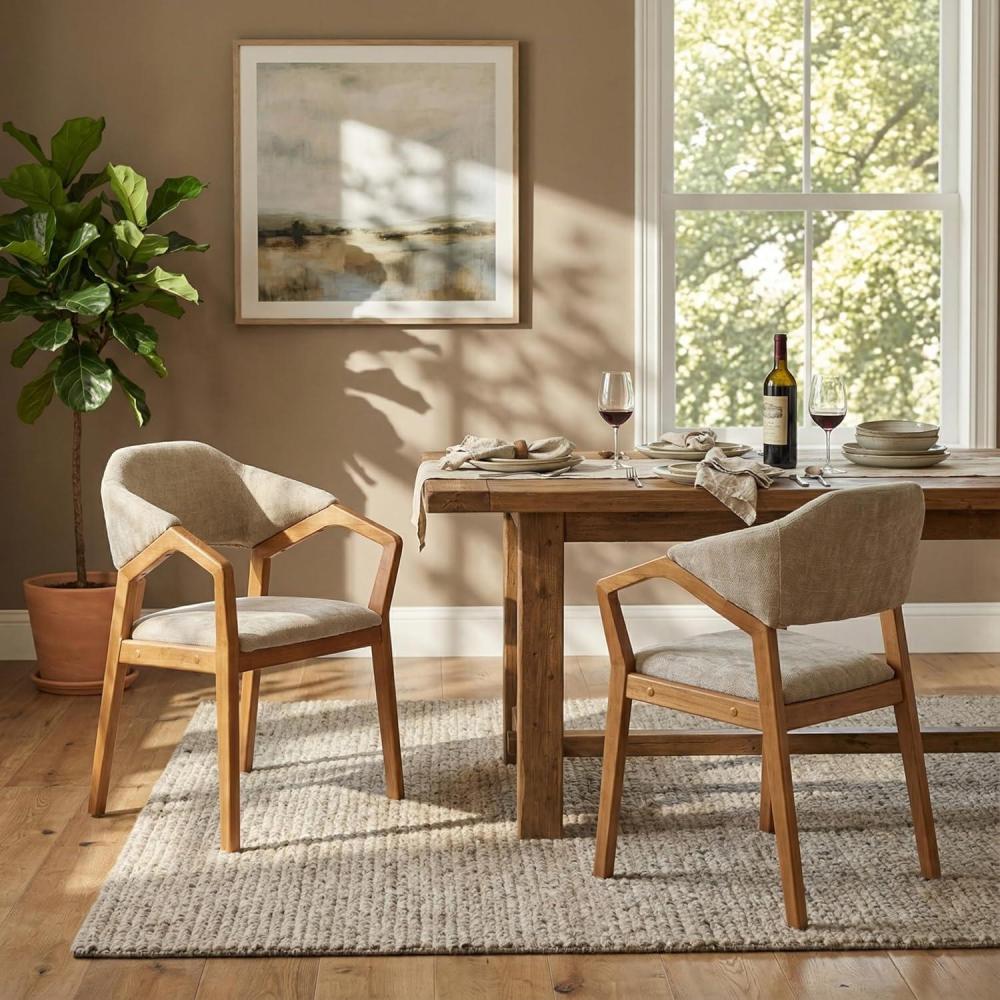 image:imageChristopher Knight Home Peys Mid Century Modern Dining Chairs Set of 2 Dining Chair with Chenille Upholstery Wooden Kitchen Chairs with Curved Backrest Extra Seat for Dining Room Oatmeal  TeakOatmeal  Teak