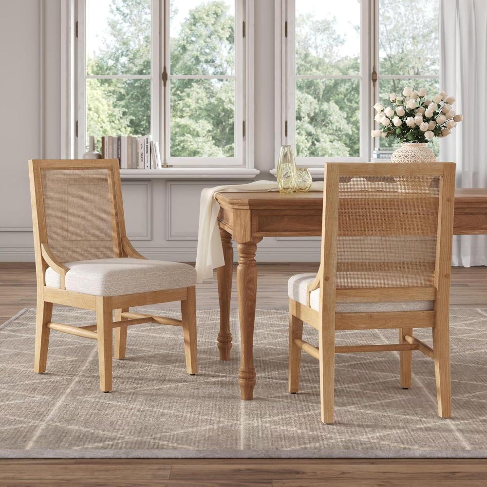 image:imageChristopher Knight Home Relinga French Country Upholstered Dining Chairs Set of 2 Wooden Dining Room Armless Chair with Cane Backrest High Back Kitchen Side Chair BeigeNaturalBeigenatural