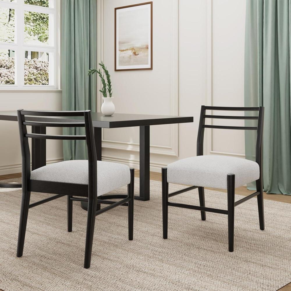 image:imageChristopher Knight Home Set of 2 Edina FarmhouseCountry Fabric Upholstered Dining Chairs Rubberwood Frame Ladder Backrest Kitchen Armless Side Chair ChairThick Cushion Milky WhiteWalnutWhite Beigeblack