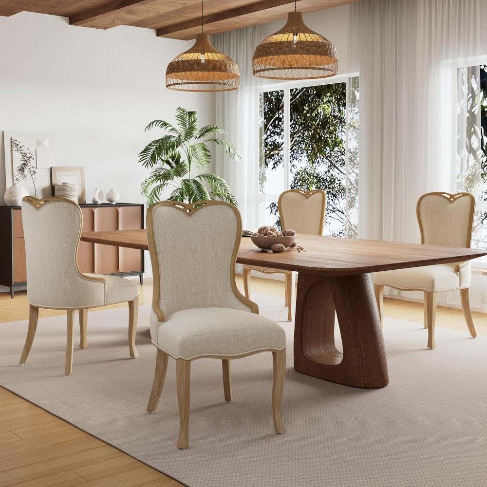 image:imageChristopher Knight Home Tako Sturdy Rubberwood Dining Chairs Set of 4 Wingback Upholstered Armchair Set of 4 with Sculpted Legs Comfy Dining Room Chairs with HeartInspired Back Natural