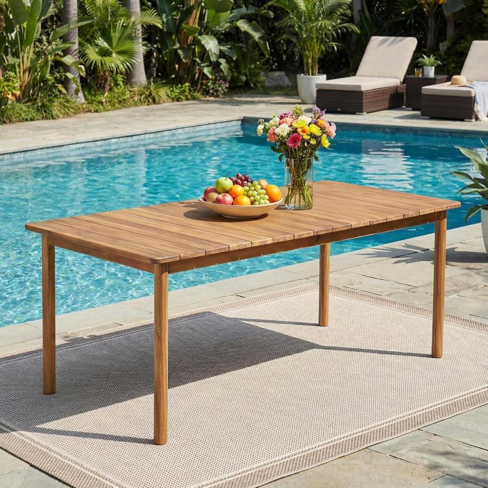 image:imageChristopher Knight Home Visola 79 Farmhouse Patio Acacia Wood Dining Table Indoor and Outdoor Dining Room Table for 8 Persons Rectangular Dining Table for BackyardGarden Light TeakTeak