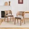 Christopher Knight Home Ashe Upholstered Dining Chairs Set of 2, Modern Dining Chair with Curved Woven Rattan Back, Rubberwood Frame Kitchen Chairs, Extra Seat for Dining Room, Beige + Natural(Light Brown + Natural)