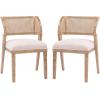 Christopher Knight Home Ashe Upholstered Dining Chairs Set of 2, Modern Dining Chair with Curved Woven Rattan Back, Rubberwood Frame Kitchen Chairs, Extra Seat for Dining Room, Beige + Natural(Beige + Natural)