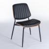 Christopher Knight Home Collin Dining Chairs Set of 2, Retro Faux Leather Armless Chair with Walnut Bentwood Back Upholstered Seat Metal Legs Adjustable Foot for Kitchen Dining Room Chairs, Black PU(Black)