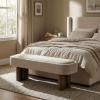 Christopher Knight Home Damas Boucle Upholstered Dining Bench, Wooden Entryway Bench, Long Sofa Footstool for Living Room, Bedroom End of Bed Bench, Khaki+Walnut(Khaki+walnut)