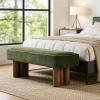 Christopher Knight Home Damas Boucle Upholstered Dining Bench, Wooden Entryway Bench, Long Sofa Footstool for Living Room, Bedroom End of Bed Bench, Khaki+Walnut(Olive Green+walnut)