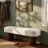 Christopher Knight Home Damas Boucle Upholstered Dining Bench, Wooden Entryway Bench, Long Sofa Footstool for Living Room, Bedroom End of Bed Bench, Khaki+Walnut(Milky White+walnut)