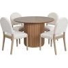 Christopher Knight Home Domira Modern Dining Table Set for 4, 5-Piece Wood Frame Dining Room Table Set, Round Kitchen Table Chairs Set of 4 with Upholstered Armless Chairs, Beige + Walnut(Beige + Light Ash + Natural)