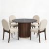 Christopher Knight Home Domira Modern Dining Table Set for 4, 5-Piece Wood Frame Dining Room Table Set, Round Kitchen Table Chairs Set of 4 with Upholstered Armless Chairs, Beige + Walnut(Beige + Walnut)