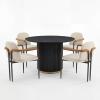 Christopher Knight Home Ebany Modern Round Dining Table Set for 4, 5 Piece Dining Room Table Set for 4, Kitchen Table and Chair Set of 4, Black+Beige