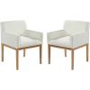 Christopher Knight Home Ellington Upholstered Fabric Dining Chairs Set of 2, Modern Dining Room Arm Chairs with Rubberwood Legs and Padded Seat, Living Room Accent Chair Extra Seat, Beige + Brown(Beig+natural)