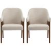 Christopher Knight Home Joan Fabric Upholstered Dining Chairs Set of 2, Curved Backrest Kitchen Side Chair, Rubberwood Dining Room Chairs, Extra Seat for Living Room, Beige+Walnut