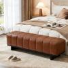 Christopher Knight Home Lamie Faux Leather Upholstered Dining Bench, Wooden Entryway Bench, Long Sofa Footstool for Living Room, Bedroom End of Bed Bench, Brown+Black(Brown+black)