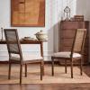 Christopher Knight Home Powell French Country Indoor Dining Chairs Set of 2, Wooden Dining Room Chair with Cane Backrest, High Back Kitchen Seat, Fabric Upholstered Armless Chair, Beige+Walnut(Beige+walnut)